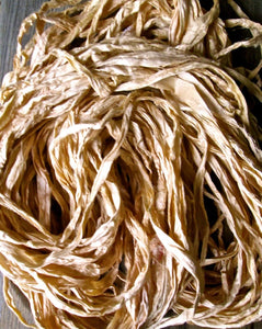 Straw Recycled Sari Silk Thin Ribbon Yarn 5 - 10 Yards for Jewelry Weaving Spinning & Mixed Media
