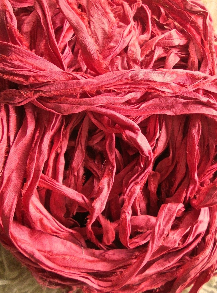 Coral Recycled Sari Silk Ribbon Yarn