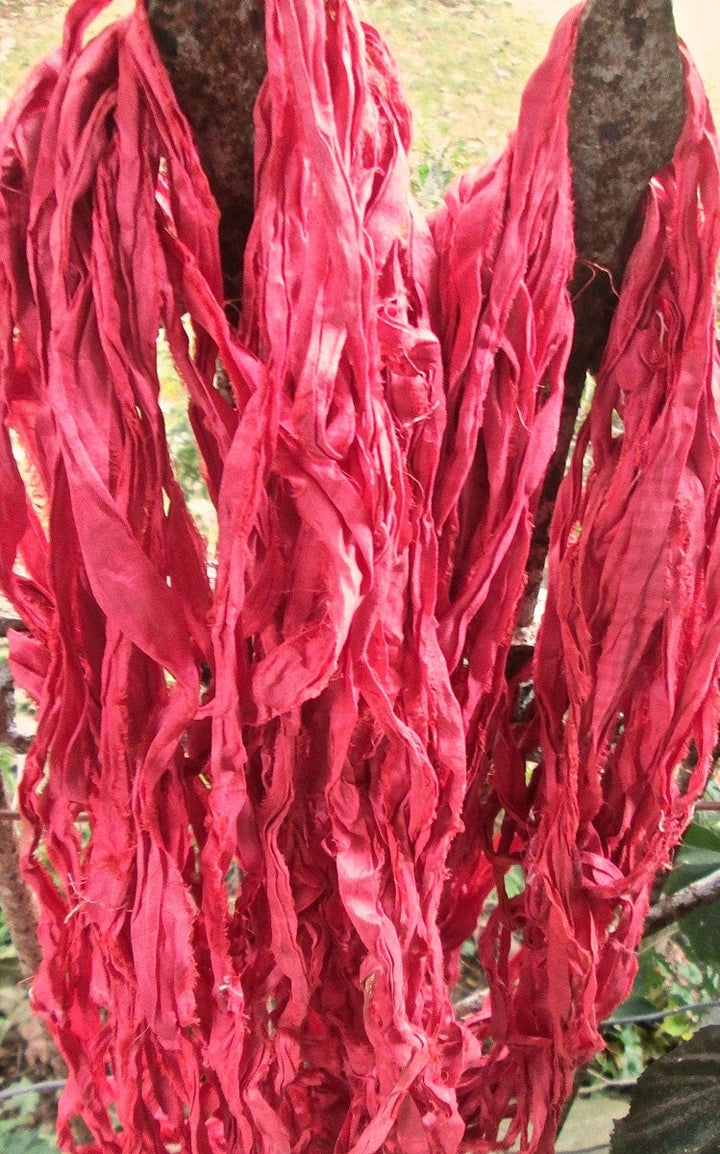 Coral Recycled Sari Silk Ribbon Yarn