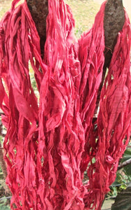 Coral Recycled Sari Silk Ribbon Yarn 5 or 10 Yards for Jewelry Weaving Spinning & Mixed Media