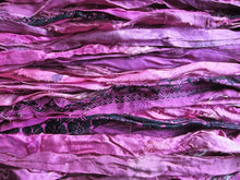 Load image into Gallery viewer, Fuchsia Recycled Sari Silk Eyelash Ribbon 5 - 10 Yards Jewelry Weaving Boho SUPER FAST SHIPPING!
