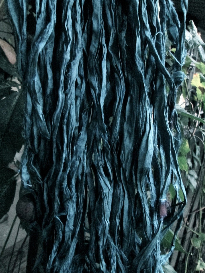 Deep Smokey Teal Recycled Sari Silk Ribbon Yarn