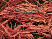Load image into Gallery viewer, Smokey Coral Recycled Sari Silk Ribbon Yarn 5 Yards for Jewelry Weaving Spinning &amp; Mixed Media
