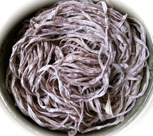 Load image into Gallery viewer, Silver-Lilac Recycled Sari Silk Eyelash Ribbon 5 or 10 Yards for Yarn Jewelry Weaving Spinning Boho &amp; Mixed Media
