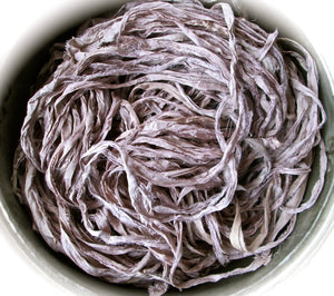 Silver-Lilac Recycled Sari Silk Eyelash Ribbon 5 or 10 Yards for Yarn Jewelry Weaving Spinning Boho & Mixed Media