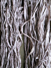 Load image into Gallery viewer, Silver-Lilac Recycled Sari Silk Eyelash Ribbon 5 or 10 Yards for Yarn Jewelry Weaving Spinning Boho &amp; Mixed Media

