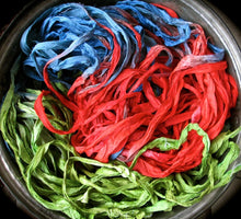 Load image into Gallery viewer, Gorgeous Fanfare Recycled Sari Silk Ribbon 5 - 10 Yards Ribbon BOHO Super FAST SHIPPING!
