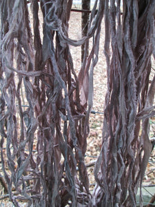 Silver-Lilac Recycled Sari Silk Eyelash Ribbon 5 or 10 Yards for Yarn Jewelry Weaving Spinning Boho & Mixed Media