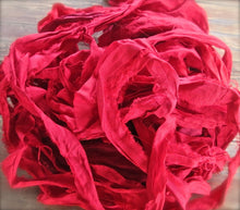 Load image into Gallery viewer, Cardinal Recycled Sari Silk Ribbon 5 or 10 Yards Wide Ribbon for Yarn Jewelry Weaving Spinning
