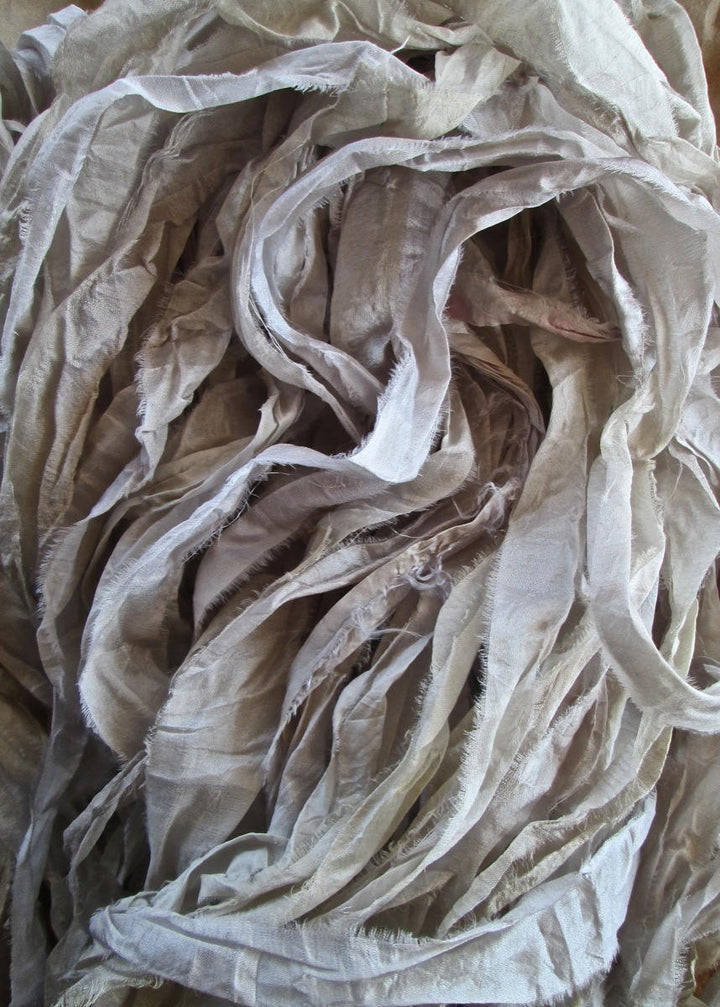 Cloud Gray Recycled Sari Silk Ribbon 5 Yards