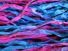 Load image into Gallery viewer, Penny Candy Recycled Sari Silk Ribbon Yarn 5 - 10 Yards or Full Skein for Jewelry Weaving Spinning Mixed Media SUPER FAST SHIPPING
