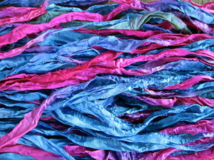 Penny Candy Recycled Sari Silk Ribbon Yarn 5 - 10 Yards or Full Skein for Jewelry Weaving Spinning Mixed Media SUPER FAST SHIPPING