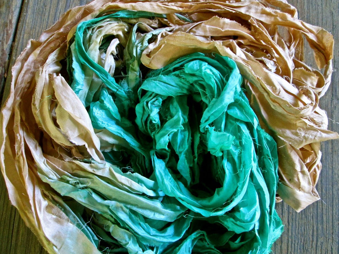 Sea Glass Recycled Sari Silk Thin Ribbon Yarn