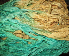 Load image into Gallery viewer, Sea Glass Recycled Sari Silk Thin Ribbon Yarn 5, 10 Yards Or Full Skein for Jewelry Weaving Spinning &amp; Mixed Media
