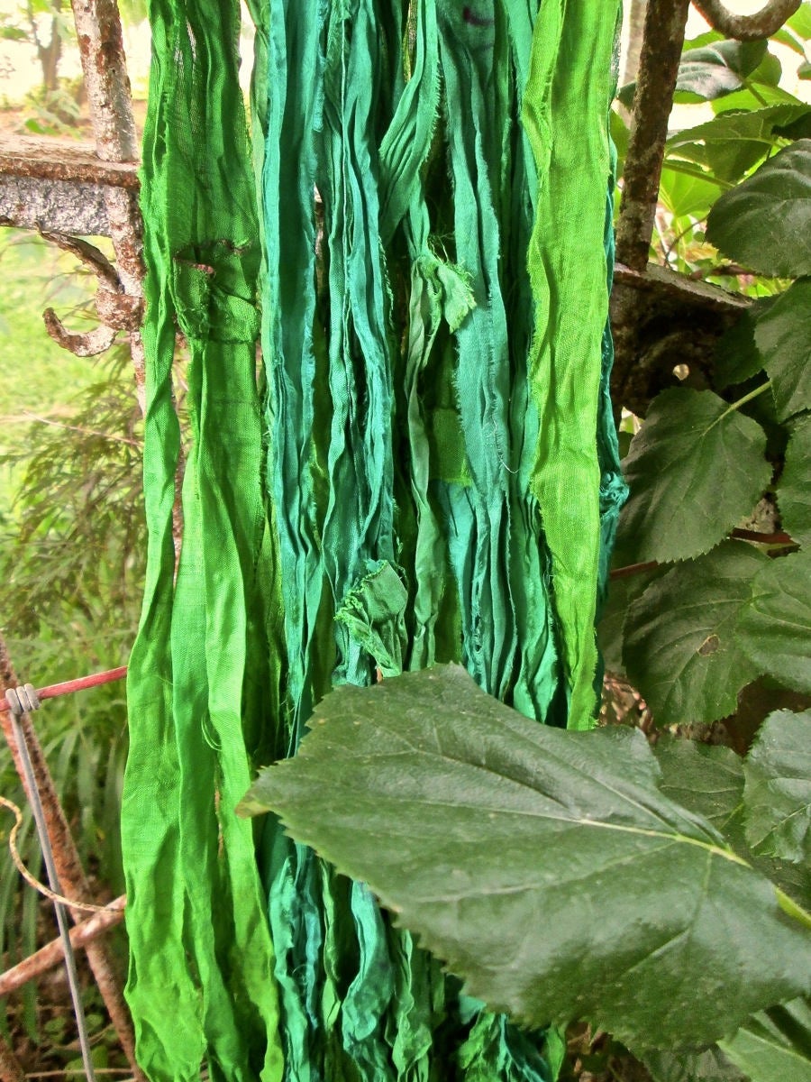 Irish Meadow Recycled Sari Silk Eyelash Ribbon 5, 10 Yards or Full Skein Yarn Jewelry Weaving Spinning Boho Mixed Media