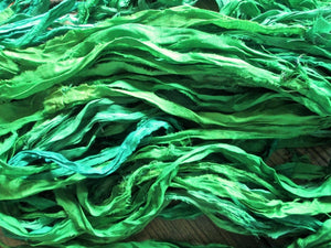 Irish Meadow Recycled Sari Silk Eyelash Ribbon 5, 10 Yards or Full Skein Yarn Jewelry Weaving Spinning Boho Mixed Media