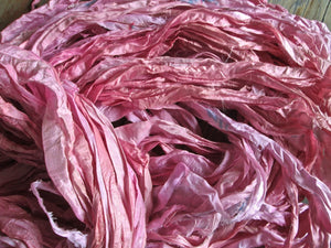 Cotton Candy Recycled Sari Silk Thin Ribbon Yarn 5 - 10 Yards for Jewelry Weaving Spinning & Mixed Media