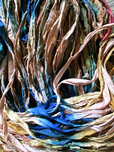 Summer Cottage Recycled Sari Silk Thin Ribbon Yarn 5 Yards Jewelry Weaving SUPER FAST SHIPPING!