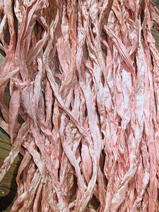 Soft Salmon Multi Toned Pastel Recycled Sari Silk Thin Ribbon Yarn 5 - 10 Yards for Jewelry Weaving Spinning & Mixed Media