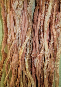 Soft Salmon Multi Toned Pastel Recycled Sari Silk Thin Ribbon Yarn