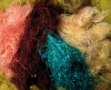 Load image into Gallery viewer, 2 Oz Art Fiber FABULOUSNESS! Recycled Sari Silk Fiber for Art Yarn Carding Felting &amp; Spinning SUPERFAST SHIPPING!
