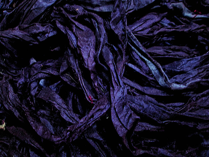 Ultraviolet Deep Moody Purple Recycled Sari Silk Thin Ribbon