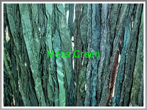 Moss Green Recycled Sari Silk Ribbon 5 Yards for Yarn Jewelry Weaving Spinning BOHO SUPERFAST SHIPPING!