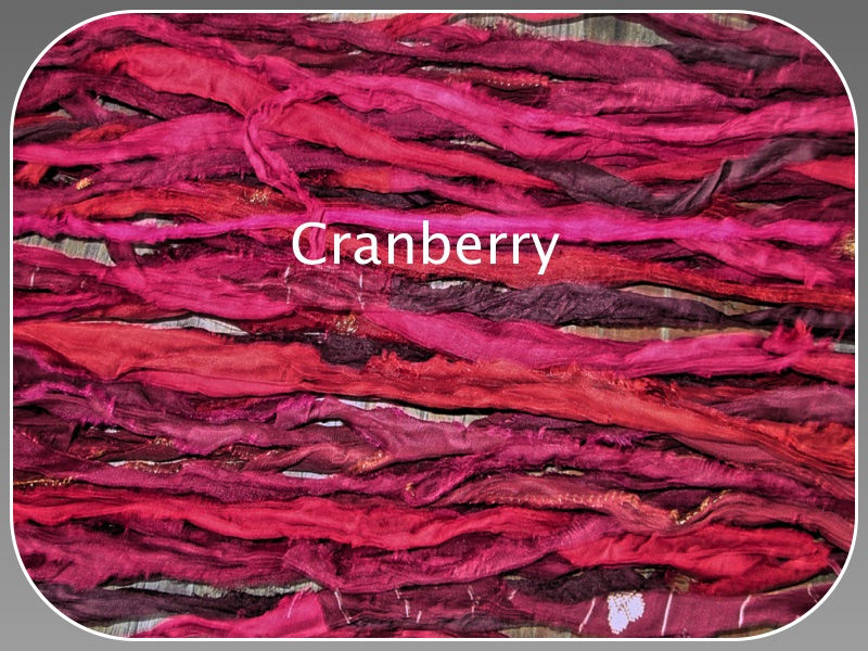 Cranberry Recycled Sari Silk Ribbon Yarn 5 or 10 Yards for Jewelry Weaving Spinning & Mixed Media