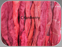 Load image into Gallery viewer, Cranberry Recycled Sari Silk Ribbon Yarn 5 or 10 Yards for Jewelry Weaving Spinning &amp; Mixed Media
