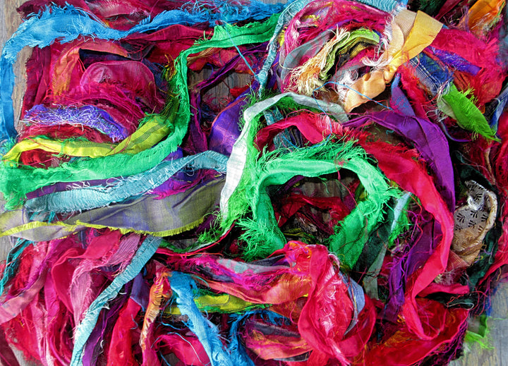 BRIGHTEST EVER! Frilly Fuzzy Persian Bazaar Ultimate Eyelash Recycled Sari Silk Ribbon