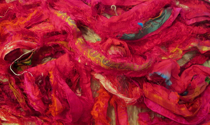 Fun & Beautiful! Frilly Fuzzy Highlighted Black Ultimate Eyelash Recycled Sari Silk Ribbon