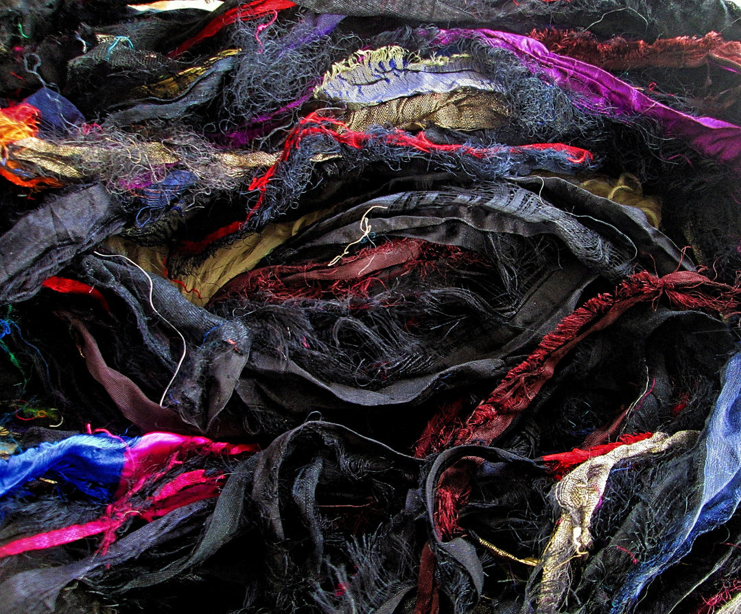 Fun & Beautiful! Frilly Fuzzy Highlighted Black Ultimate Eyelash Recycled Sari Silk Ribbon