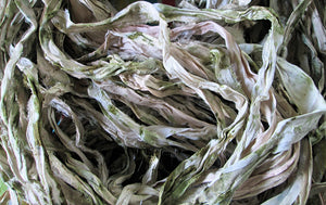 Moss Speckled Stone Handpainted Recycled Sari Silk Ribbon