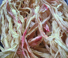 Load image into Gallery viewer, Vanilla Parfait Recycled Sari Silk BOHO Ribbon 5 Yards Jewelry Weaving Spinning Mixed Media Super FAST SHIPPING!
