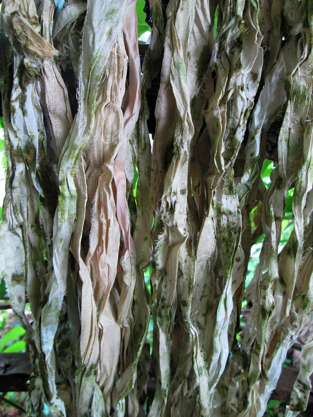 Moss Speckled Stone Handpainted Recycled Sari Silk Ribbon