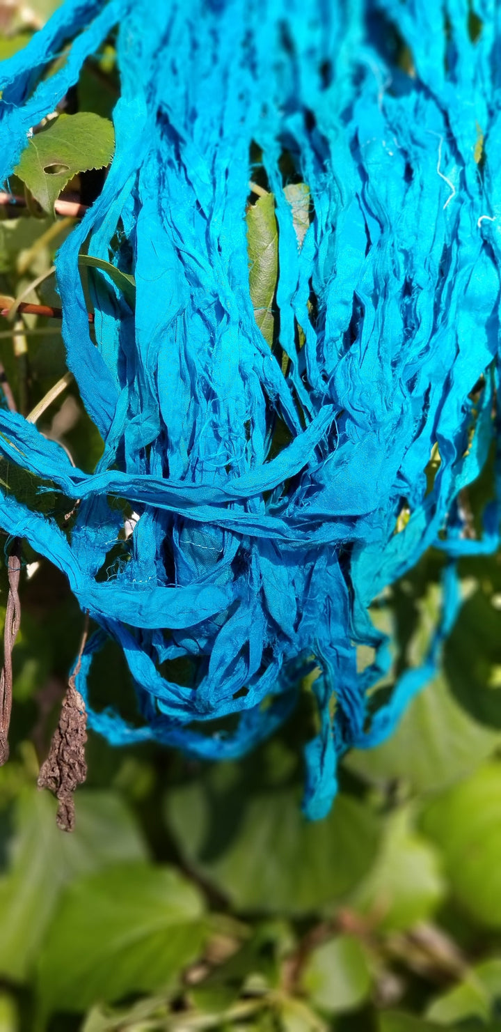 True Turquoise Recycled Sari Silk Ribbon Yarn