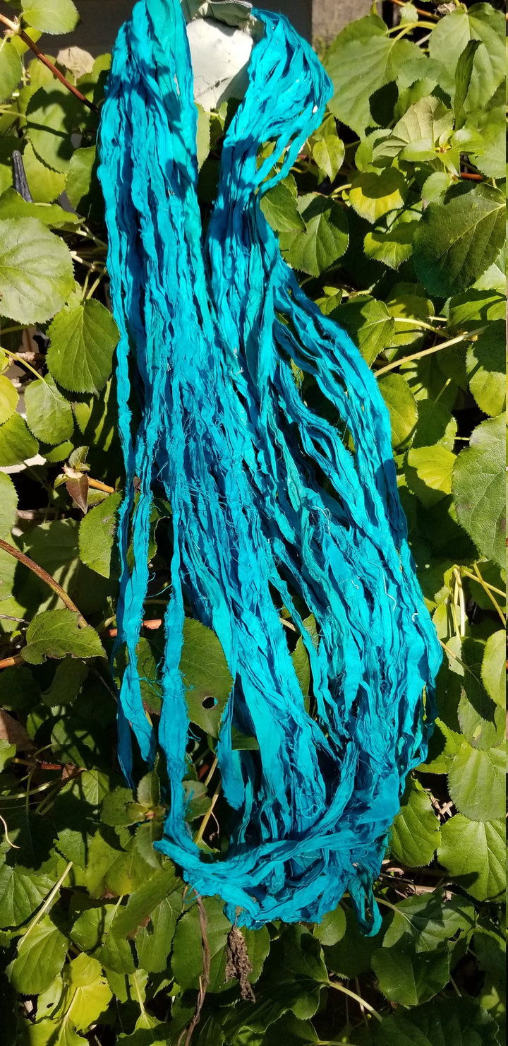 True Turquoise Recycled Sari Silk Ribbon Yarn