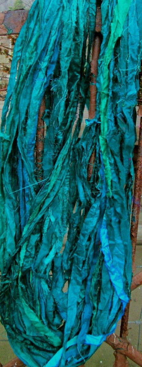 Teal Recycled Sari Silk Ribbon