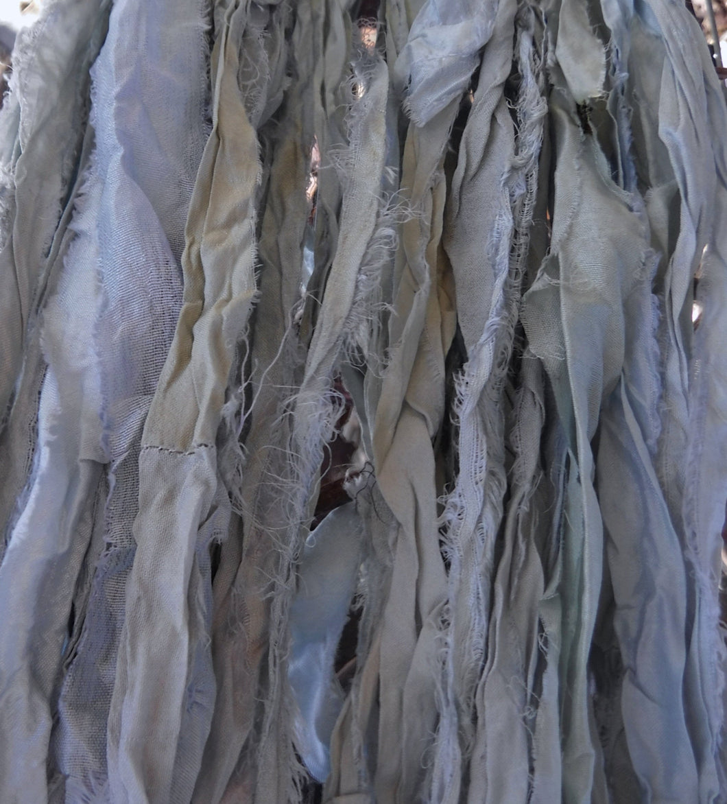 Deja Blue Powder Blue Recycled Sari Silk Thin Ribbon Yarn 5 - 10 Yards or Full Skein for Jewelry Weaving Spinning & Mixed Media