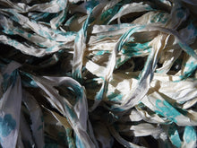 Load image into Gallery viewer, NEW Retro Print Turquoise/White/Ivory Recycled Sari Silk Ribbon
