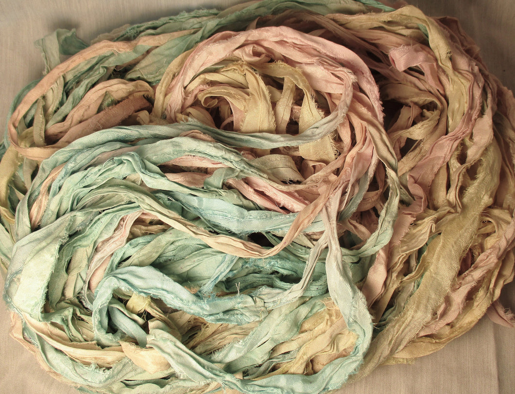 Baby Dreams Recycled Sari Silk Thin Ribbon Yarn 5 - 10 Yards Jewelry Weaving Spinning & Mixed Media