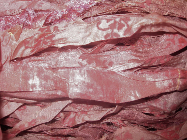 NEW Retro Print Dusty Rose Smokey Pink Recycled Sari Silk Ribbon