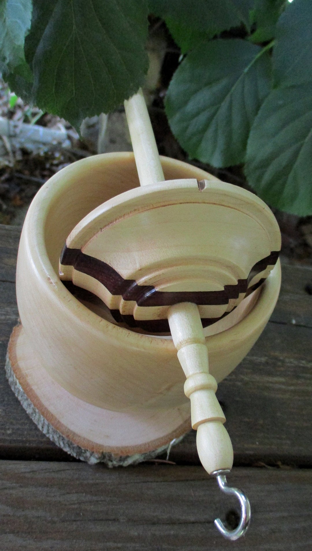 Inlaid Wood Drop Spindle or Spindle, Bowl or Set