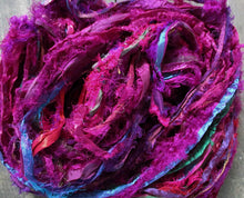 Load image into Gallery viewer, Pinks &amp; Purples Frilly Fuzzy Ultimate Eyelash Sari Silk Ribbon 5 or 10 Yards SUPER FAST SHIPPING!
