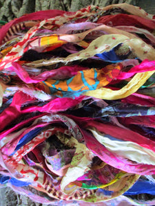 Gorgeous Persian Bazaar Multi Recycled Sari Silk Ribbon 5 - 10 Yards or Full Skein BOHO Jewelry Making SUPER FAST Shipping!