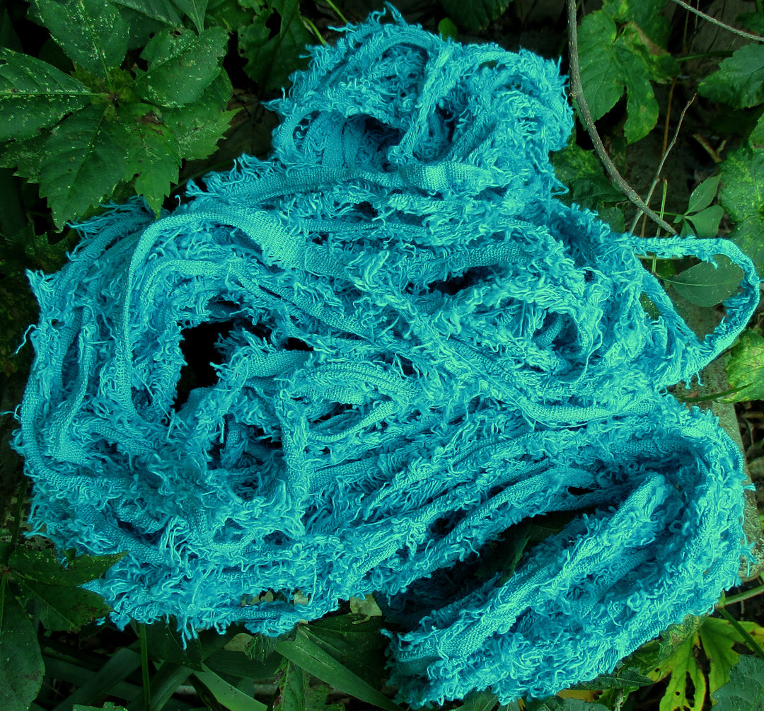 Turquoise Fuzzy Cotton Novelty Bulky Yarn Thick 'n Thin 30 Yard Skeins SUPER FAST SHIPPING!