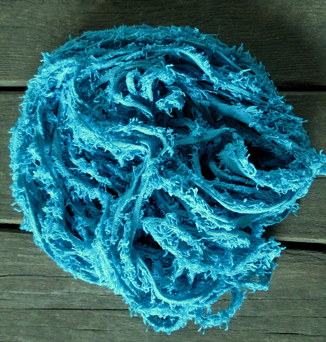 Turquoise Fuzzy Cotton Novelty Bulky Yarn Thick 'n Thin 30 Yard Skeins SUPER FAST SHIPPING!