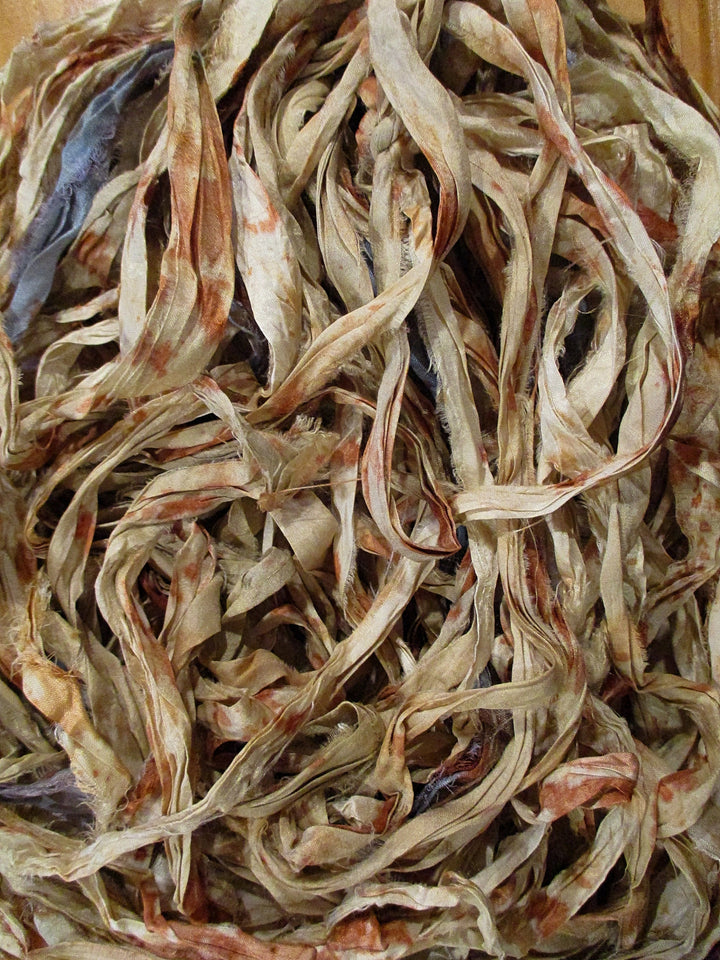 Rust Speckled Handpainted Recycled Sari Silk Ribbon 5 Yards