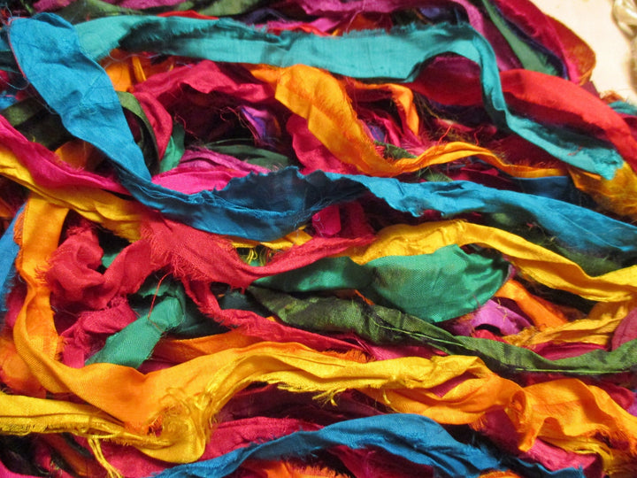 Gorgeous Beatiful Solids Persian Bazaar Recycled Sari Silk Ribbon