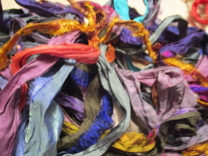 Gorgeous Beatiful Solids Persian Bazaar Recycled Sari Silk Ribbon Boho Jewelry Weaving Mixed Media SUPER FAST SHIPPING!